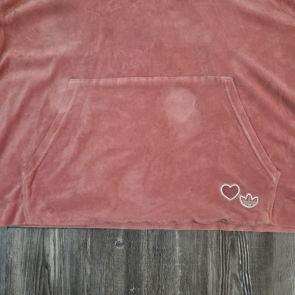 Adidas Womens Velour Hoodie Pullover Ruffle Sweatshirt in Hazy Rose, Size XL - Picture 6 of 9